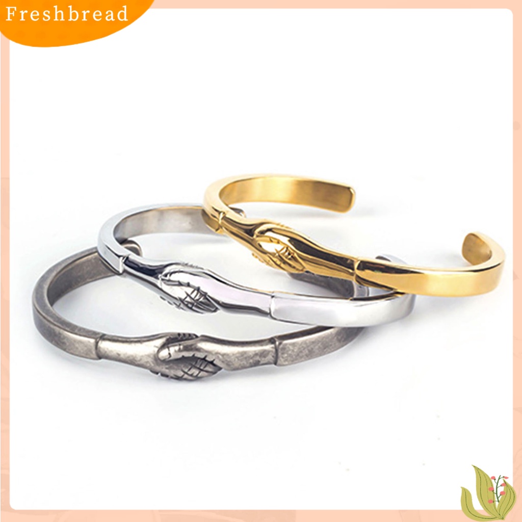 &lt; Freshbread &gt; Wanita Baja Titanium Goyang Tangan Perhiasan Vintage Manset Terbuka Gelang Bangle Hadiah