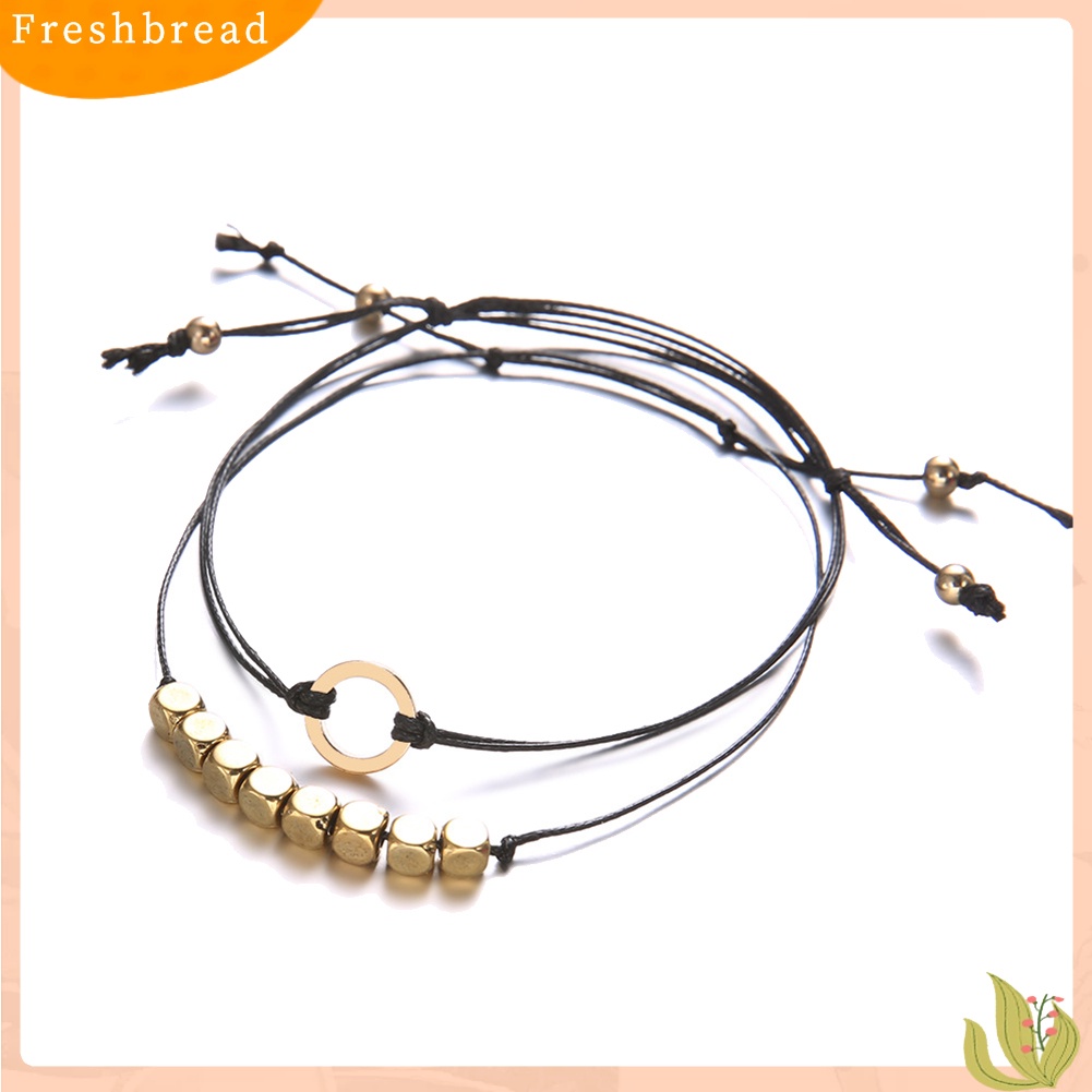 &lt; Freshbread &gt; 2Pcs/Set Bohemian Wanita Berongga Lingkaran Pesona Tali Gelang Bangle Perhiasan Hadiah