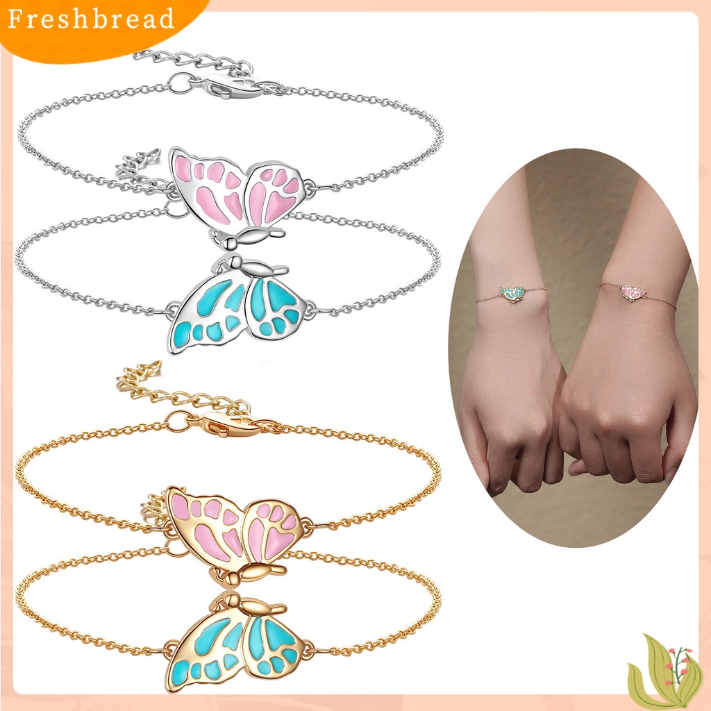 &lt; Freshbread &gt; 1pasang Gelang Pasangan Kilau Terang Rantai Ekstensi Dapat Disesuaikan Mencegah Alergi All-match Hadiah Hias Kupu-Kupu Pacar Gelang Tangan Perhiasan Untuk Anniversary