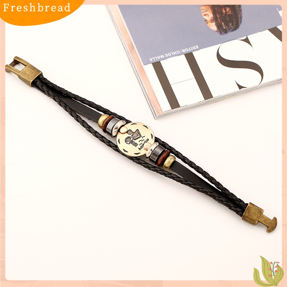 &lt; Freshbread &gt; 12rasi Bintang Multi-layer Dikepang Kulit Imitasi Gelang Bangle Perhiasan Hadiah