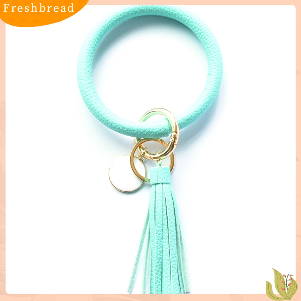 &lt; Freshbread &gt; Fashion Wanita Enamel Bulat Rumbai Liontin Gelang Bangle Gantungan Kunci Tali Pergelangan Tangan