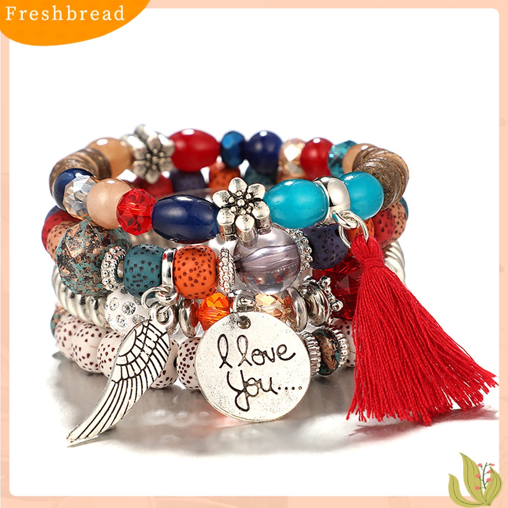 &lt; Freshbread &gt; 4pcs/Set Gelang Wanita Gaya Bohemian Manik-Manik Vintage Rantai Tangan Rumbai Untuk Hadiah