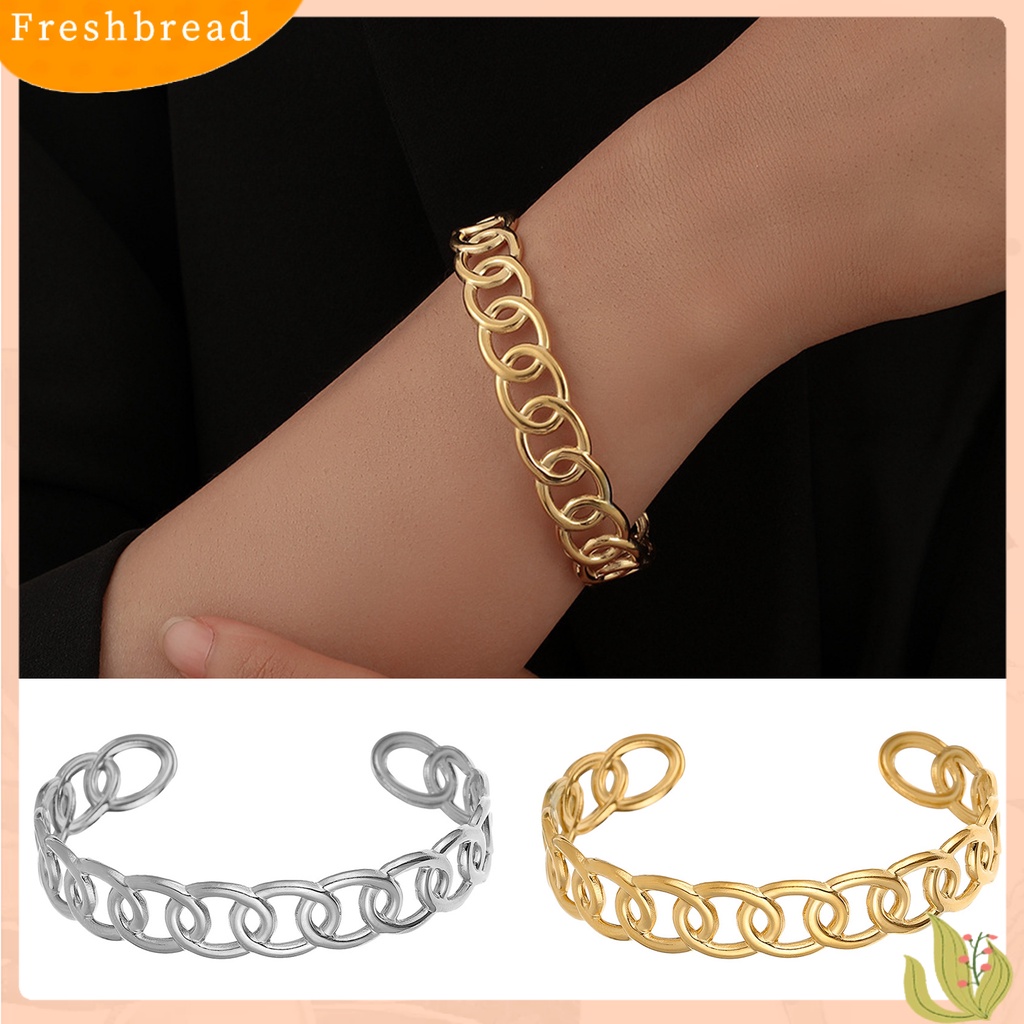 &lt; Freshbread &gt; Wanita Gelang Bentuk C Retro Rantai Stainless Steel Gaya Perancis Kerawang Bangle Hadiah Ulang Tahun