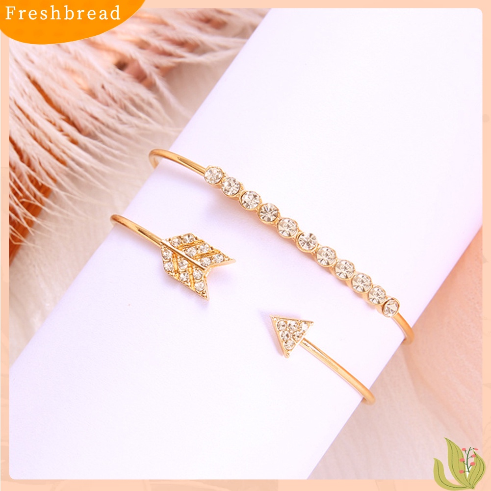 &lt; Freshbread &gt; 2Pcs/Set Mode Lingkaran Panah Berlian Imitasi Terbuka Bangle Gelang Wanita Perhiasan