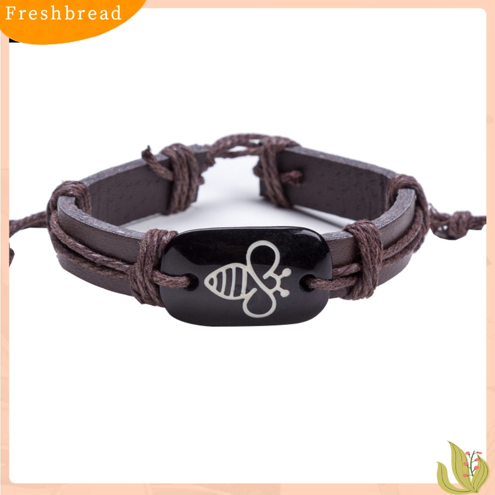 &lt; Freshbread &gt; Lovely Bee Fashion Gelang Tali Kulit Imitasi Pria Wanita Perhiasan Hadiah Ulang Tahun