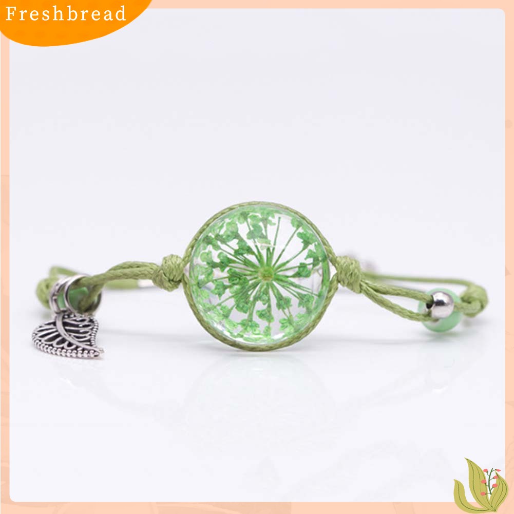 &lt; Freshbread &gt; Fashion Wanita Bunga Kering Kaca Cabochon Pesona Handmade Anyaman Gelang Hadiah