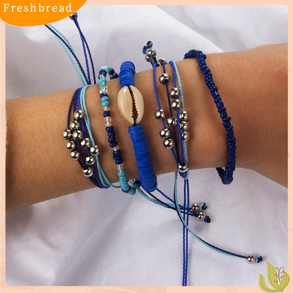 &lt; Freshbread &gt; 5Pcs/Set Boho Wanita Shell Nanas Pesona Manik-Manik Bangle Gelang Perhiasan Hadiah