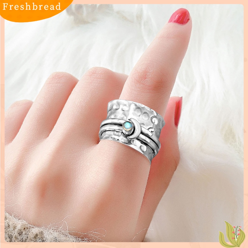 &lt; Freshbread &gt; Meredakan Tekanan Yang Dapat Diputar Vintage Cincin Pernyataan Wanita Bulan Cubic Zirconia Cincin Perhiasan Alat Ekstra