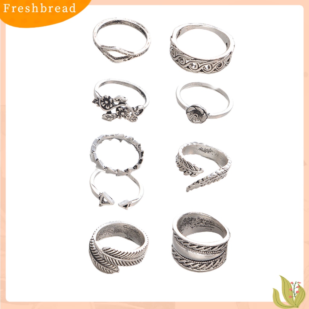 &lt; Freshbread &gt; 9Pcs Stackable Knuckle Rings Hollow Keluar Bunga Daun Wanita Vintage Finger Rings Perhiasan Aksesoris