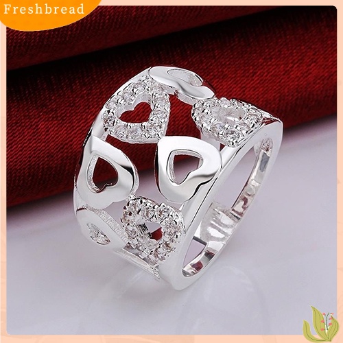 &lt; Freshbread &gt; Wanita925 Sterling Silver Disepuh Berlian Imitasi Lebar Band Cluster Berongga Jantung Cincin