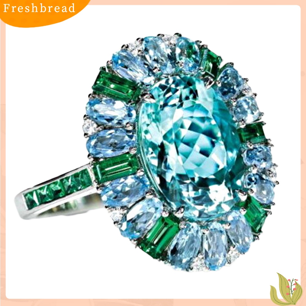 &lt; Freshbread &gt; Mewah Wanita Faux Emerald Aquamarine Bunga Cincin Hadiah Perhiasan Pesta Pernikahan