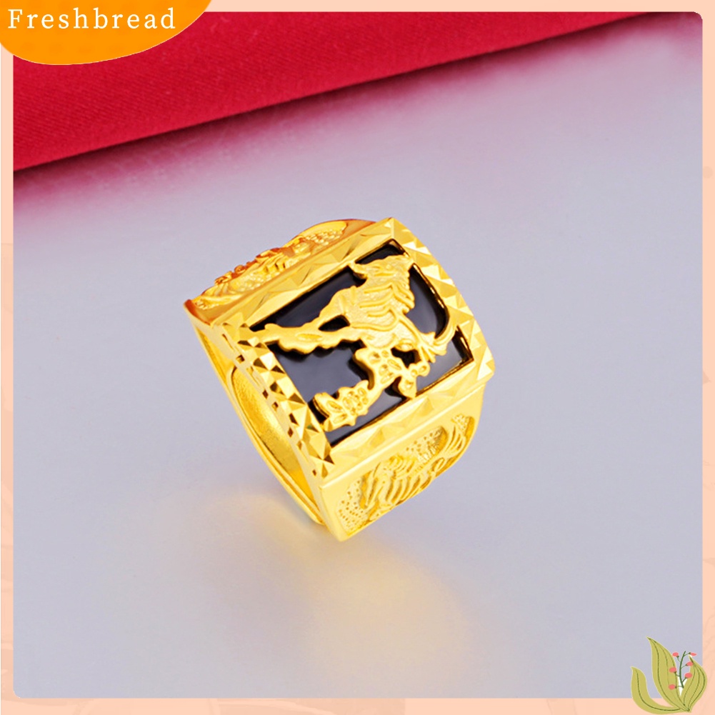 &lt; Freshbread &gt; Fashion Pria Berlapis Emas Kuda Diukir Lebar Band Terbuka Jari Cincin Perhiasan Pesta