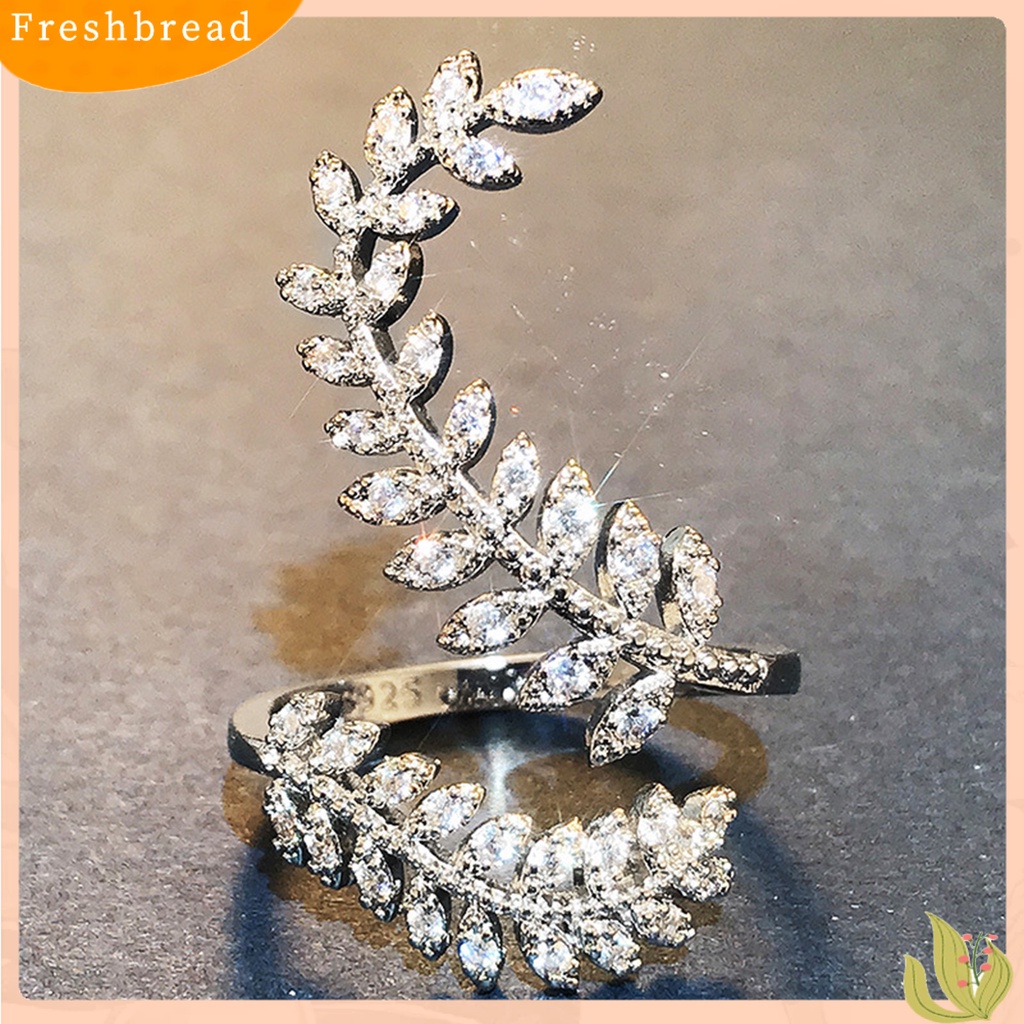 &lt; Freshbread &gt; Cincin Buku Jari Warna Silver Anggun Pembukaan Bentuk Daun Adjustable Pernikahan Jari Cincin Hadiah