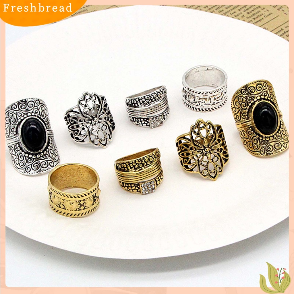 &lt; Freshbread &gt; 4Pcs/Set Cincin Unisex Lebar Gaya Etnik Alloy Hollow Pola Ukir Knuckle Rings Aksesoris Perhiasan