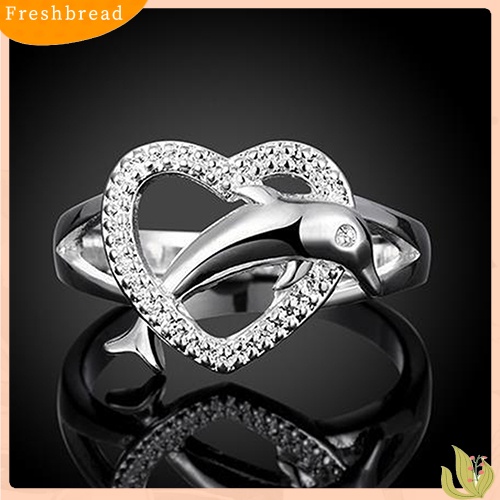 &lt; Freshbread &gt; Perhiasan Cincin Jari Hati Lumba Lumba Lapis Perak925 Wanita Charm Untuk Pesta Prom