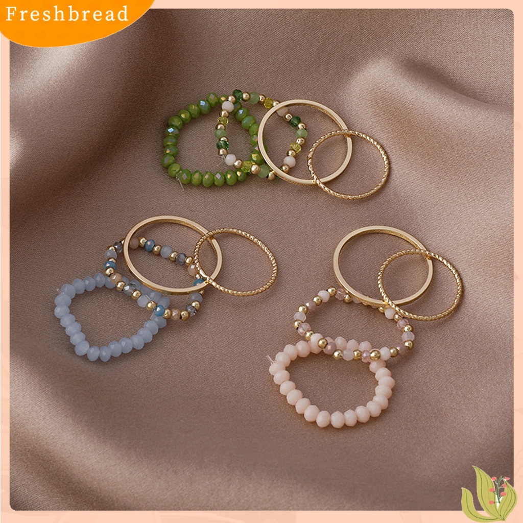 &lt; Freshbread &gt; 4Pcs/Set Wanita Cincin Bohemian Vintage Manik-Manik Peregangan Tali Semua Pertandingan Dekorasi Hadiah Kristal Imitasi Manik-Manik Warna-Warni Pesta Jari Cincin Perhiasan Fashion Untuk Pakaian Sehari-Hari