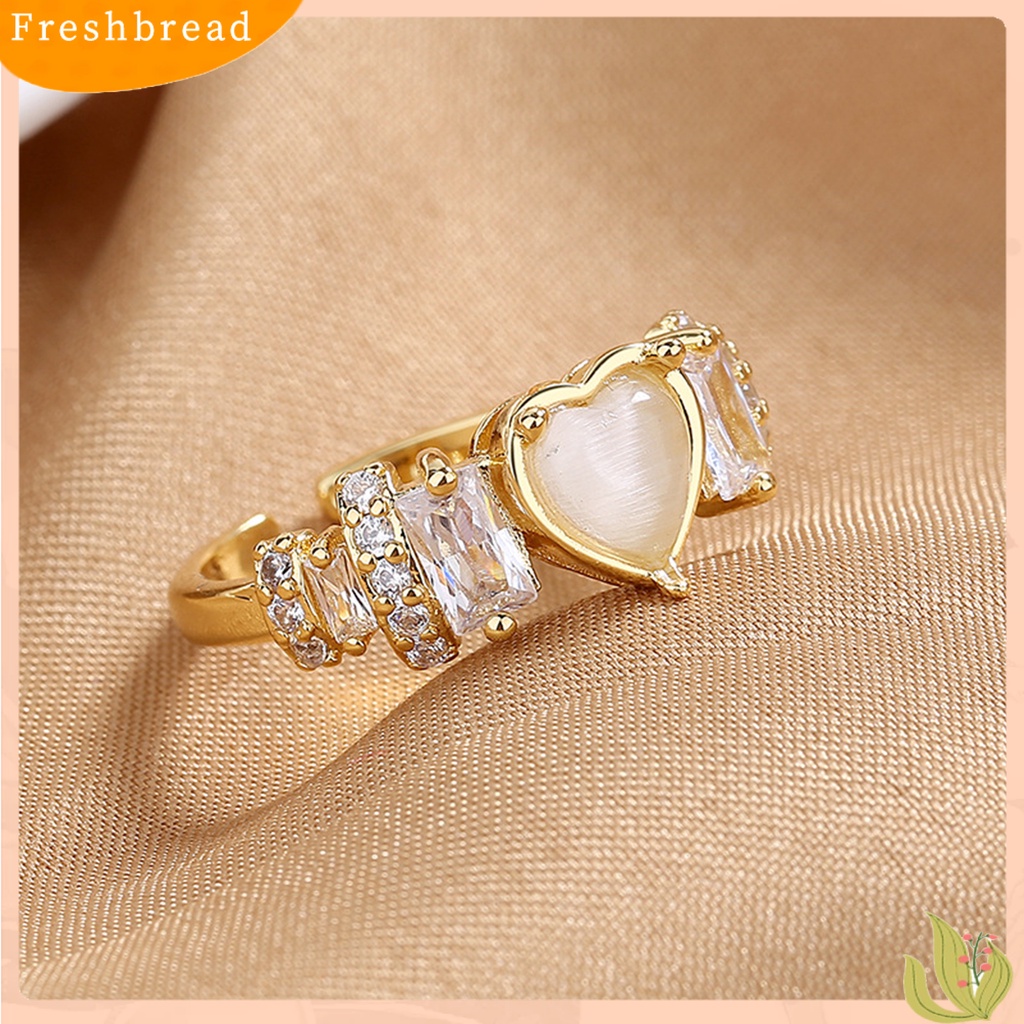 &lt; Freshbread &gt; Wanita Cincin Cinta-Berbentuk Hati Kristal Imitasi Pembukaan Dapat Disesuaikan Retro Hadiah Berlian Imitasi Tertanam Wanita Jari Cincin Perhiasan Fashion
