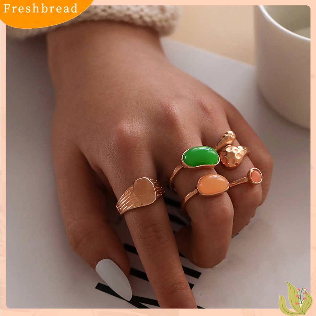 &lt; Freshbread &gt; 5Pcs/Set Cincin Buku Jari Dapat Ditumpuk Lebar Paduan Mewah Hijau Permata Imitasi Jari Rings Perhiasan Aksesori