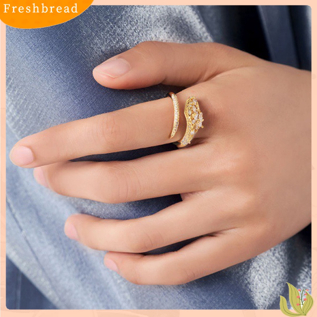 &lt; Freshbread &gt; Finger Band Golden plated Adjustable Opening Shiny Rhinestone Cubic Zirconia Dekorasi Anti Karat Wanita Perhiasan Mewah Cincin Tunangan Perhiasan Aksesoris