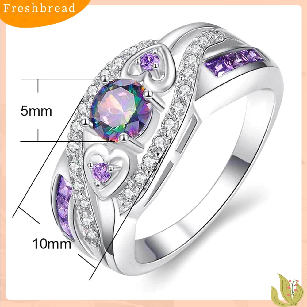 &lt; Freshbread &gt; Pertunangan Pernikahan Double Heart Cubic Zirconia Bertatahkan Perhiasan Cincin Jari Pengantin