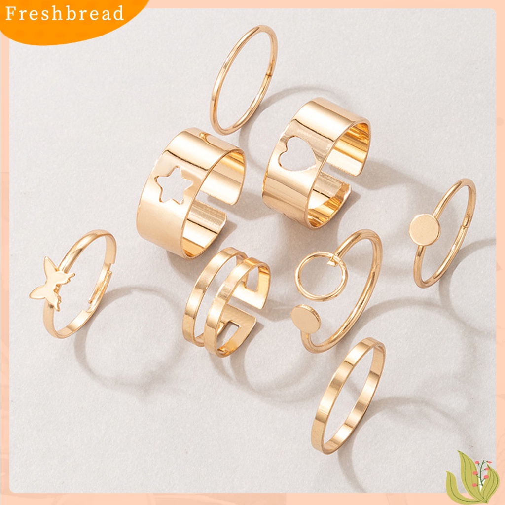 &lt; Freshbread &gt; 8Pcs Cincin Buku Jari Hati Kupu-Kupu Bintang Berlapis Stackable Unisex Rings Perhiasan Aksesoris