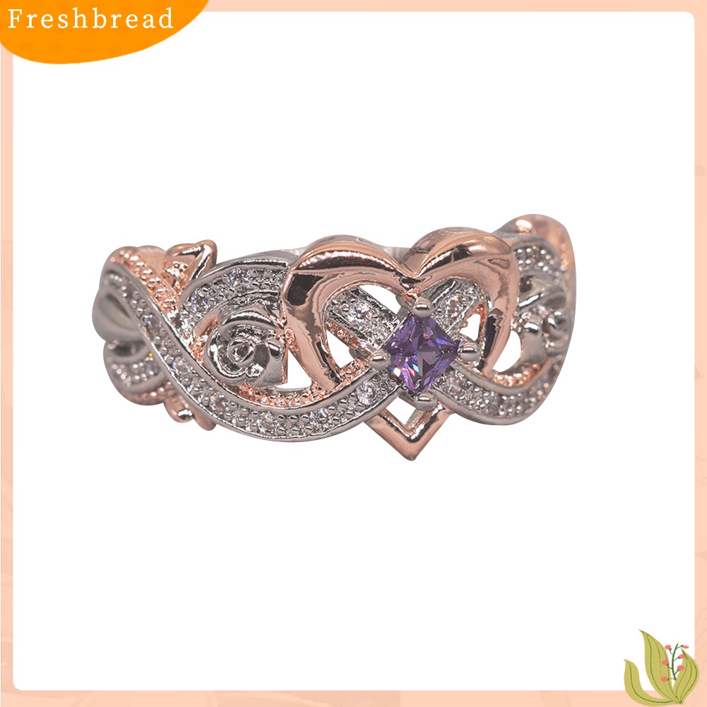 &lt; Freshbread &gt; Fashion Wanita Faux Amethyst Hati Pernikahan Pertunangan Bunga Cincin Perhiasan Hadiah