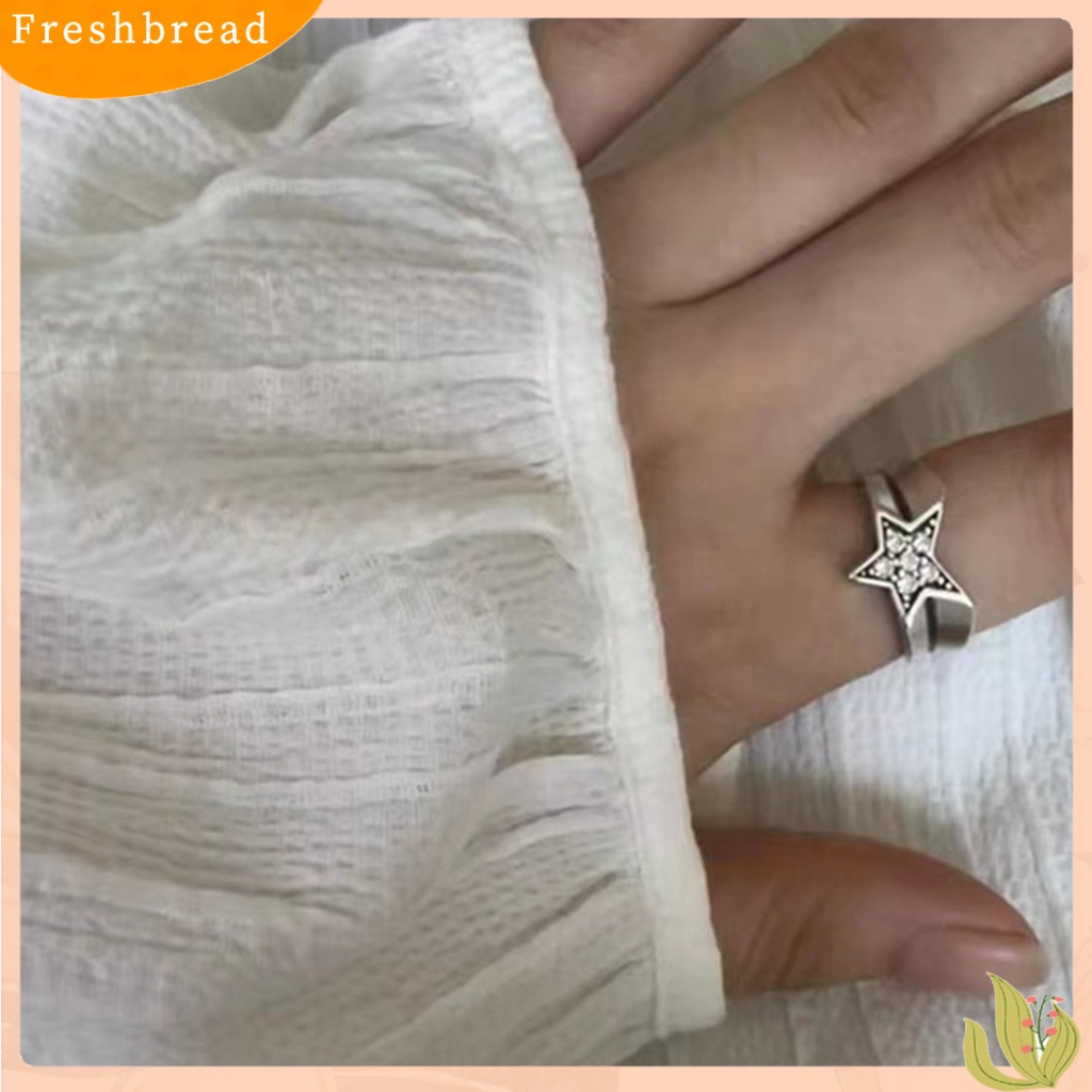 < Freshbread > Wanita Cincin Vintage Berlian Imitasi Mengkilap Desain Pembukaan Yang Dapat Disesuaikan Berkilau Hias Hadiah Wanita Tidak Teratur Pentagram Jari Cincin Perhiasan Untuk Kekasih