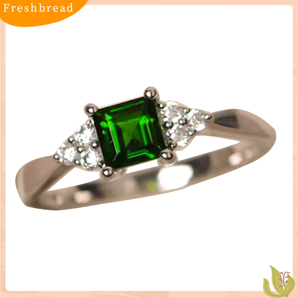 &lt; Freshbread &gt; Fashion Wanita Potongan Persegi Cubic Zirconia Hias Cincin Pertunangan Perhiasan Hadiah