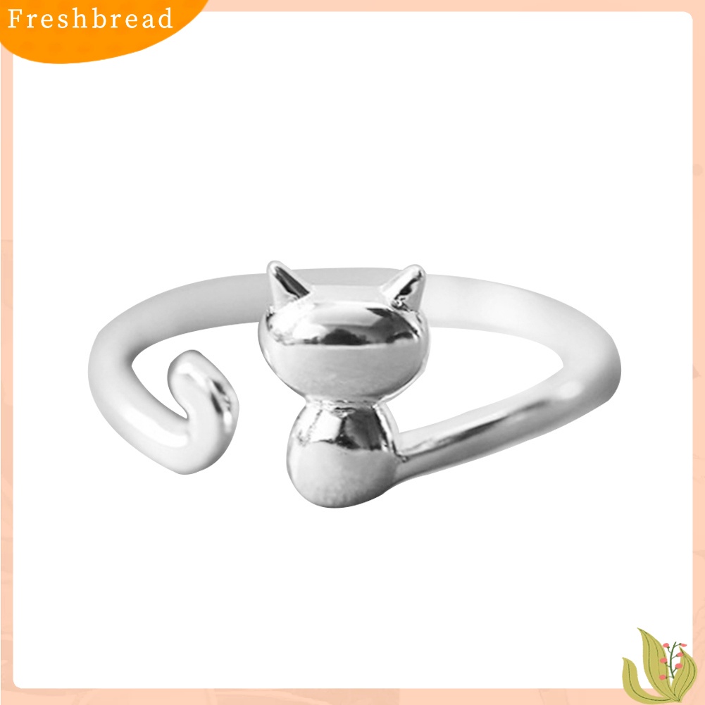 &lt; Freshbread &gt; Wanita Perak Berlapis Kucing Lucu Terbuka Hewan Jari Cincin Adjustable Perhiasan Hadiah