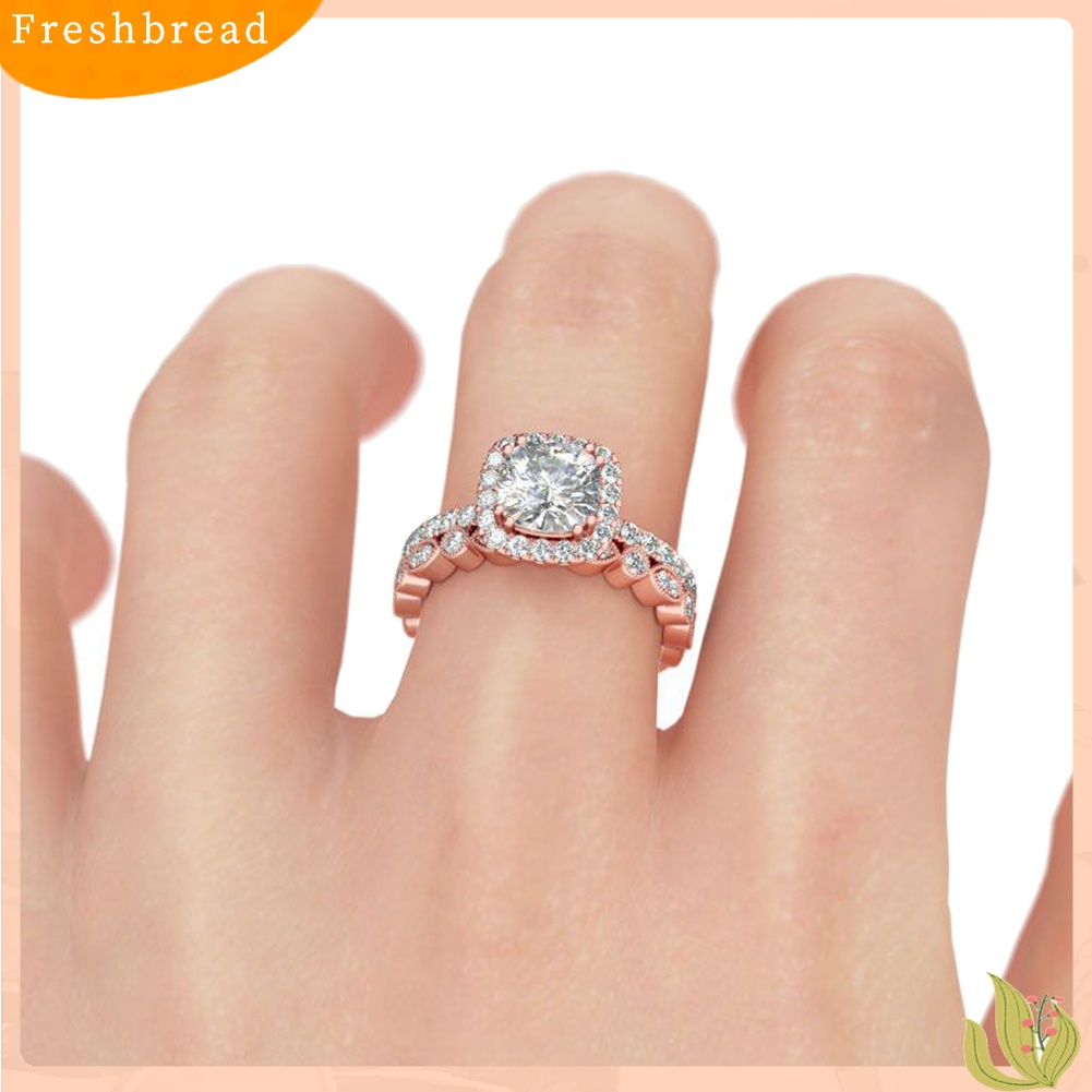 &lt; Freshbread &gt; 2Pcs/Set Wanita Emerald Cut Cubic Zirconia Stacking Finger Ring Perhiasan Pernikahan