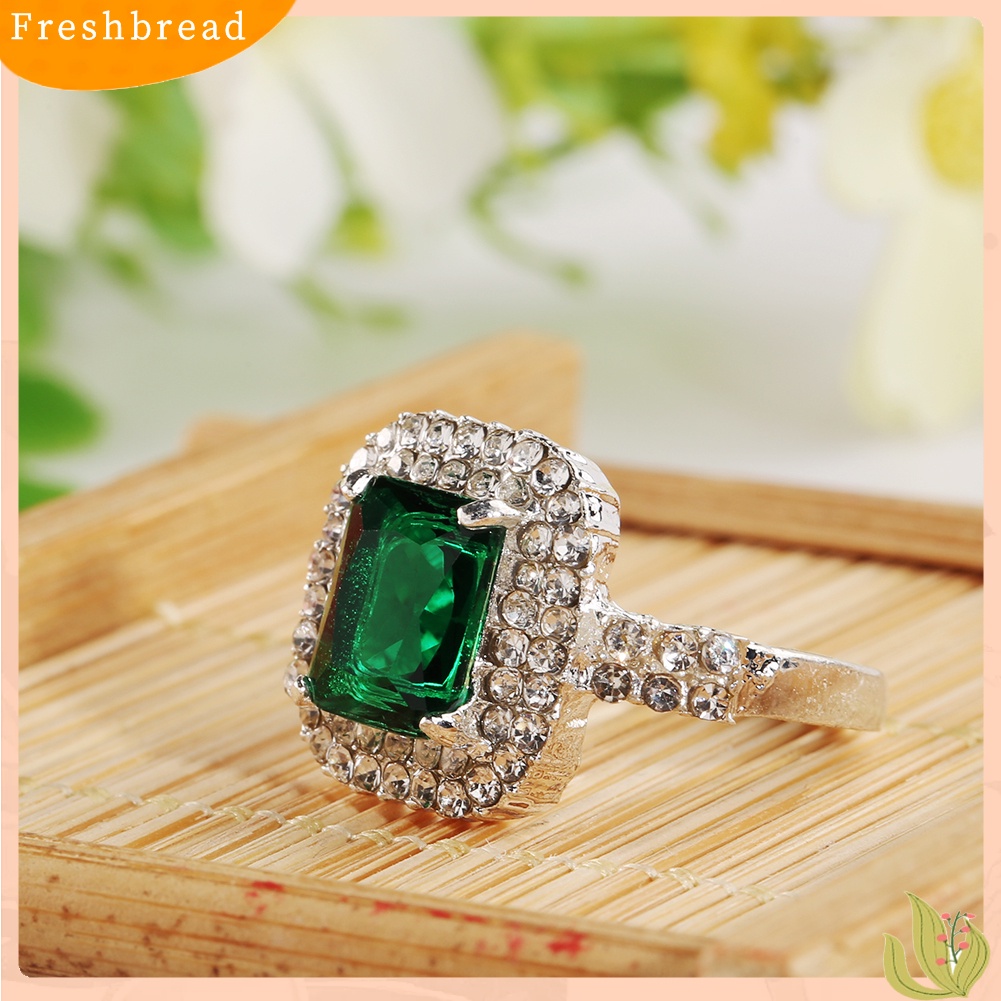 < Freshbread > Wanita Zirkon Hijau Perak Disepuh Cincin Fashion Pernikahan Bague Perhiasan Hadiah