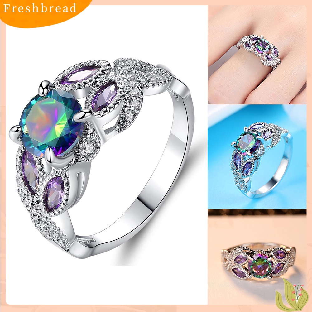 &lt; Freshbread &gt; Eropa Trendi Perhiasan Berlian Imitasi Warna-Warni Piring Perak Cincin Pertunangan Pengantin Hadiah
