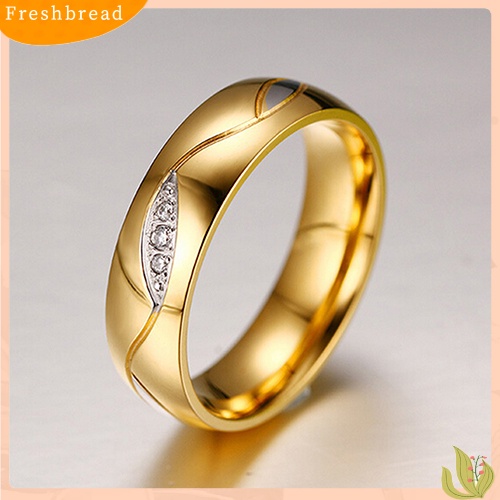 &lt; Freshbread &gt; Wanita Pria Berlapis Emas 18K Pertunangan Pernikahan Band Cincin Zirconia Perhiasan Hadiah