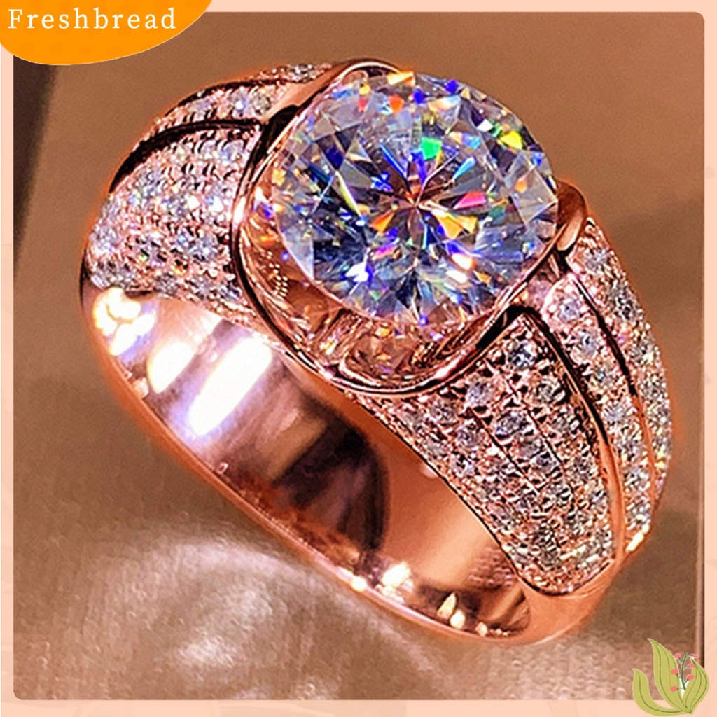 &lt; Freshbread &gt; Wanita Cincin Temperamen Sederhana Alloy Cubic Zirconia Tertanam Hadiah Ideal Cincin Jari Untuk Pesta