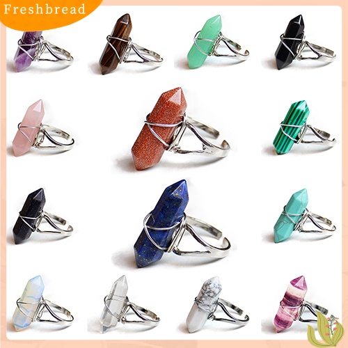 &lt; Freshbread &gt; Wanita Cakra Penyembuhan Batu Kristal Sintetis Hexagonal Kawat Pembukaan Jari Cincin