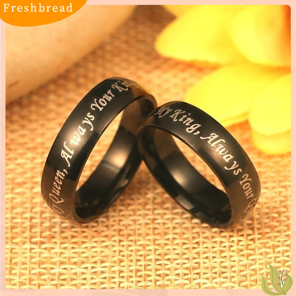 &lt; Freshbread &gt; Cincin Couple Desain Huruf Perhiasan Hadiah Titanium Steel Always Your Queen Promise Rings Untuk Pesta