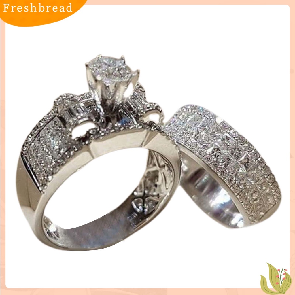 &lt; Freshbread &gt; 2Pcs/Set Lebar Sederhana Cincin Pasangan Paduan Bertatahkan Berlian Imitasi Bersinar Pernikahan Band Perhiasan Fashion