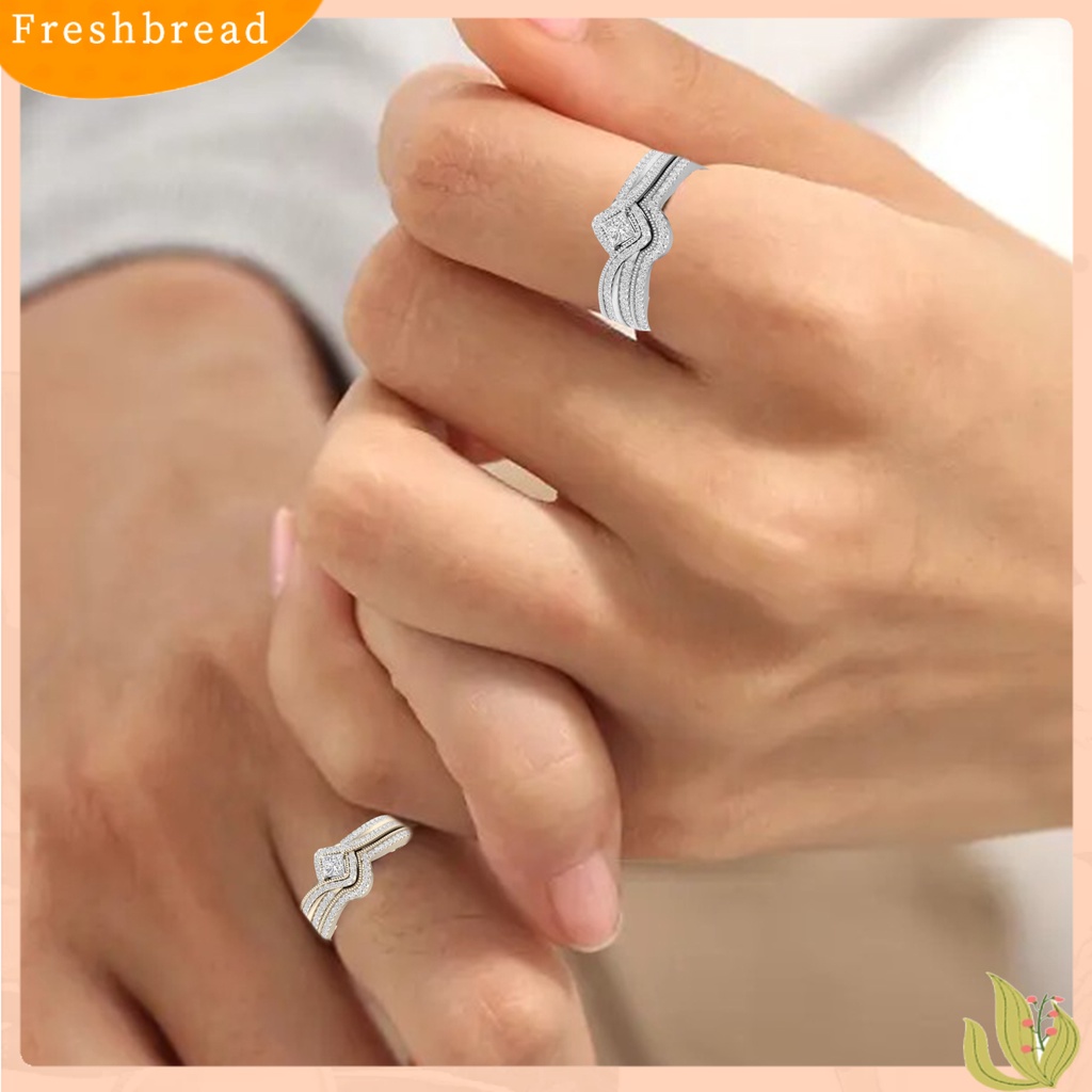 &lt; Freshbread &gt; Wanita Cincin Faux Kristal Bertatahkan Geometris Logam Cincin Elegan Dekorasi Mengkilap Lingering Cubic Zirconia Cincin Indah Perhiasan Hadiah Untuk Pertunangan