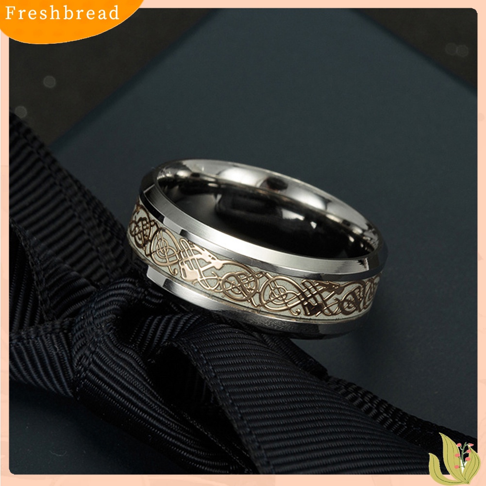 &lt; Freshbread &gt; Cincin Band Klasik Bahan Stainless Steel Desain Naga Luminous Vintage Untuk Pria Wanita