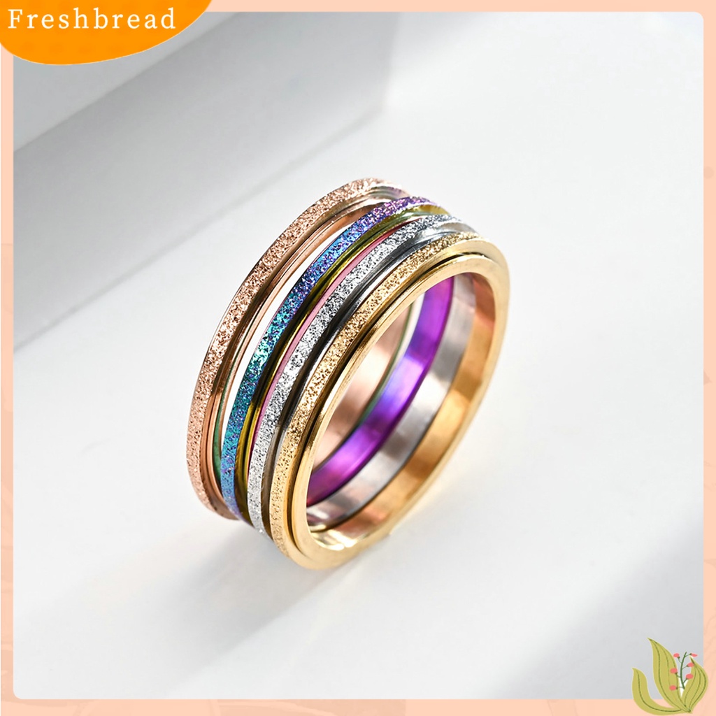 &lt; Freshbread &gt; Wanita Cincin 2mm Slim Frosted Rotatable Polished Stress Relief Stainless Steel Gaya Sederhana Jari Cincin Perhiasan Fashion