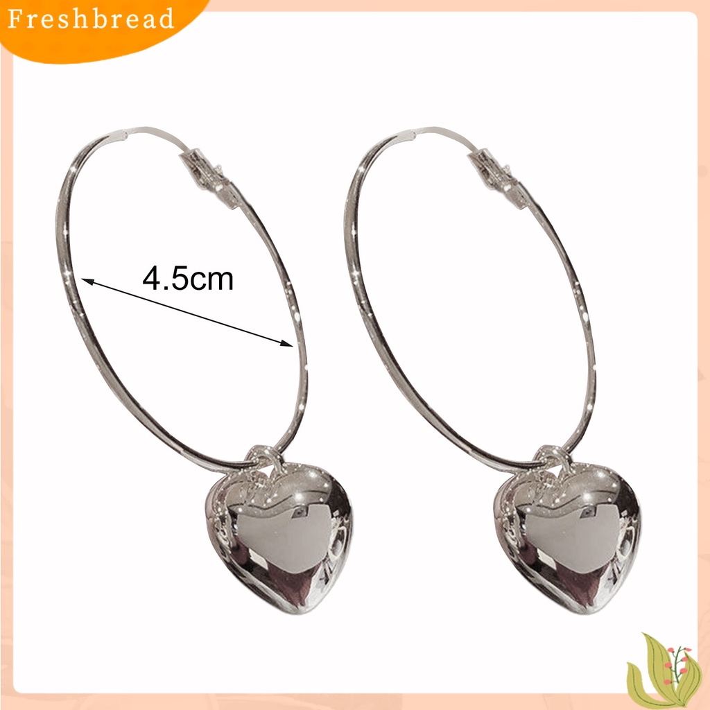 &lt; Freshbread &gt; 1pasang Anting Hoop Bulat Hati Liontin Perhiasan Berlapis Berlebihan Fashion Penampilan Anting Menjuntai Untuk Prom