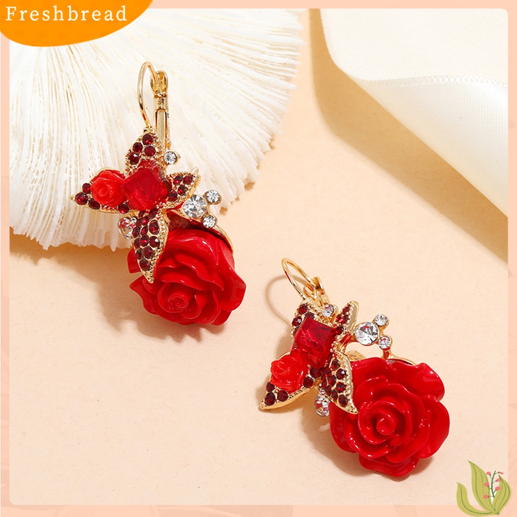 < Freshbread > 1pasang Anting Wanita Bunga Berlian Imitasi Vintage Electroplating Anting Gesper Telinga Tahan Lama Untuk Pernikahan