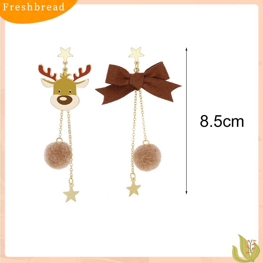 &lt; Freshbread &gt; 1pasang Anting Menjuntai Bentuk Kartun Bahan Alloy Tahan Karat Indah Natal Elk Ear Studs Ear Clips Perlengkapan Perhiasan Untuk Istri