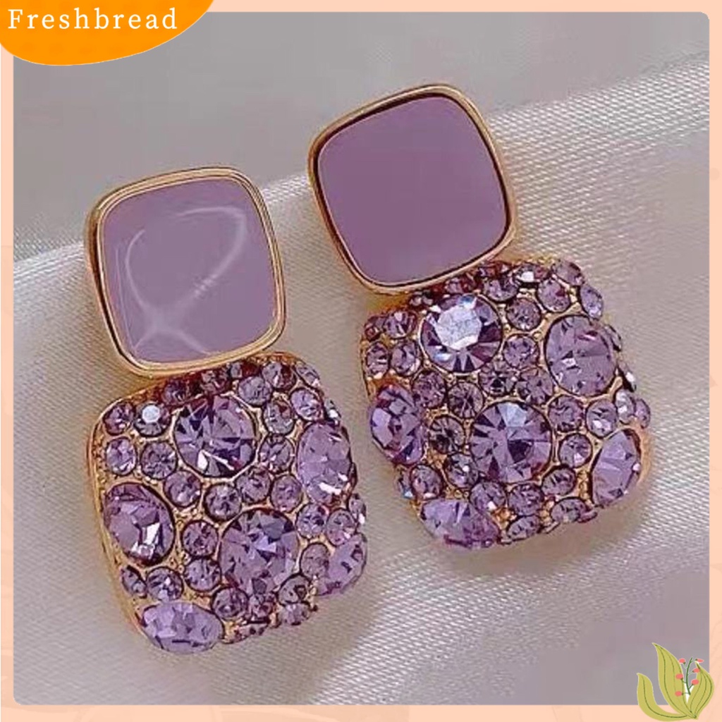 &lt; Freshbread &gt; 1pasang Anting Wanita Berlian Imitasi Kotak Vintage Fadeless Shiny Luxury Stud Earrings Untuk Hadiah