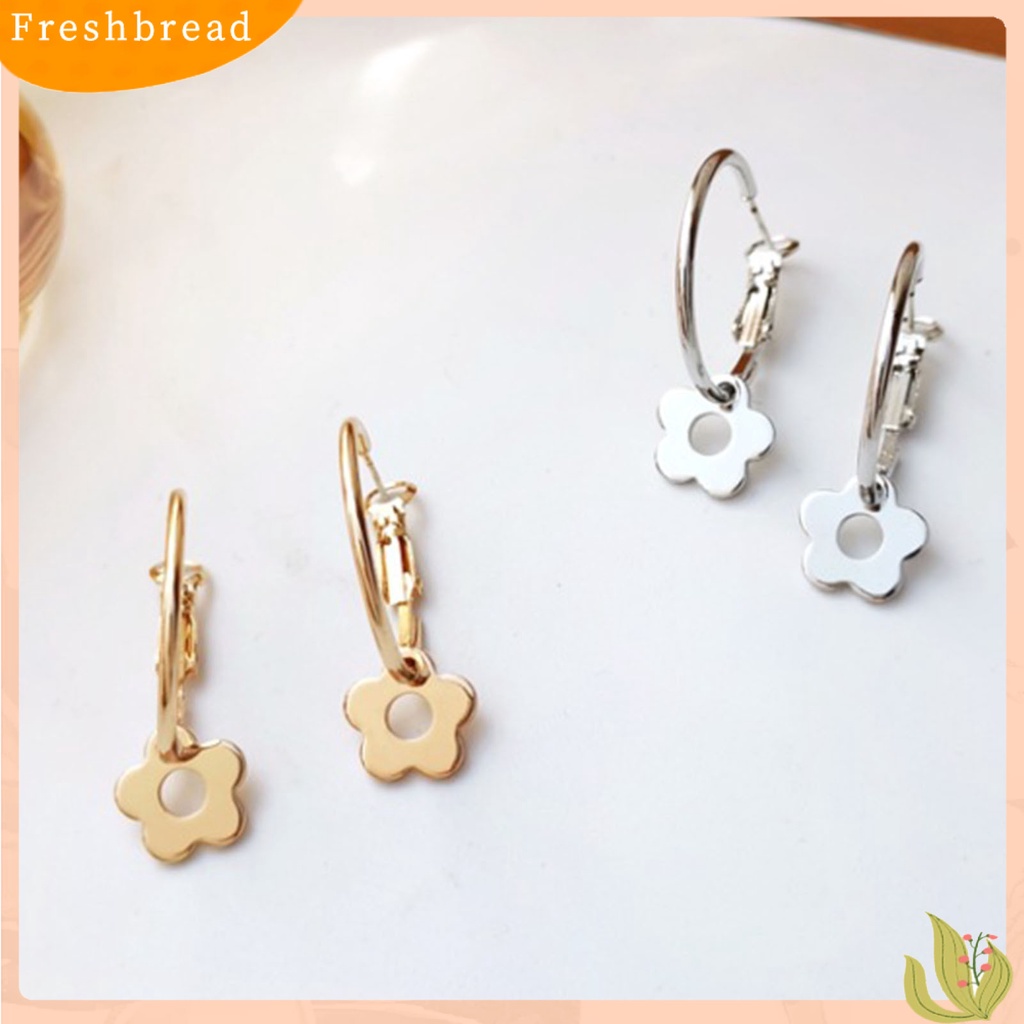 &lt; Freshbread &gt; 1pasang Anting Logam Anting Romantis Ornamen Alloy Bunga Anting Hoop Bulat Untuk Liburan