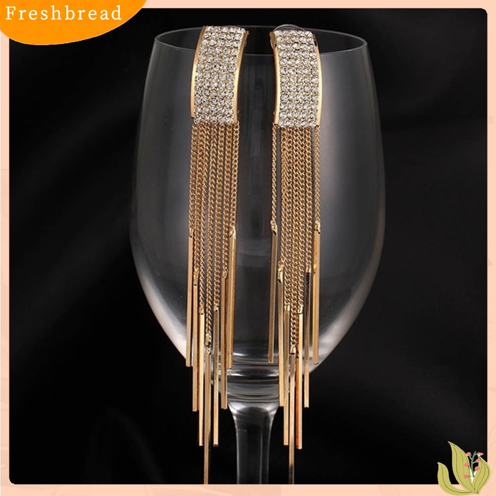 < Freshbread > Wanita Fashion Berlian Imitasi Rumbai Panjang Menjuntai Eardrop Stud Earrings Perhiasan Hadiah