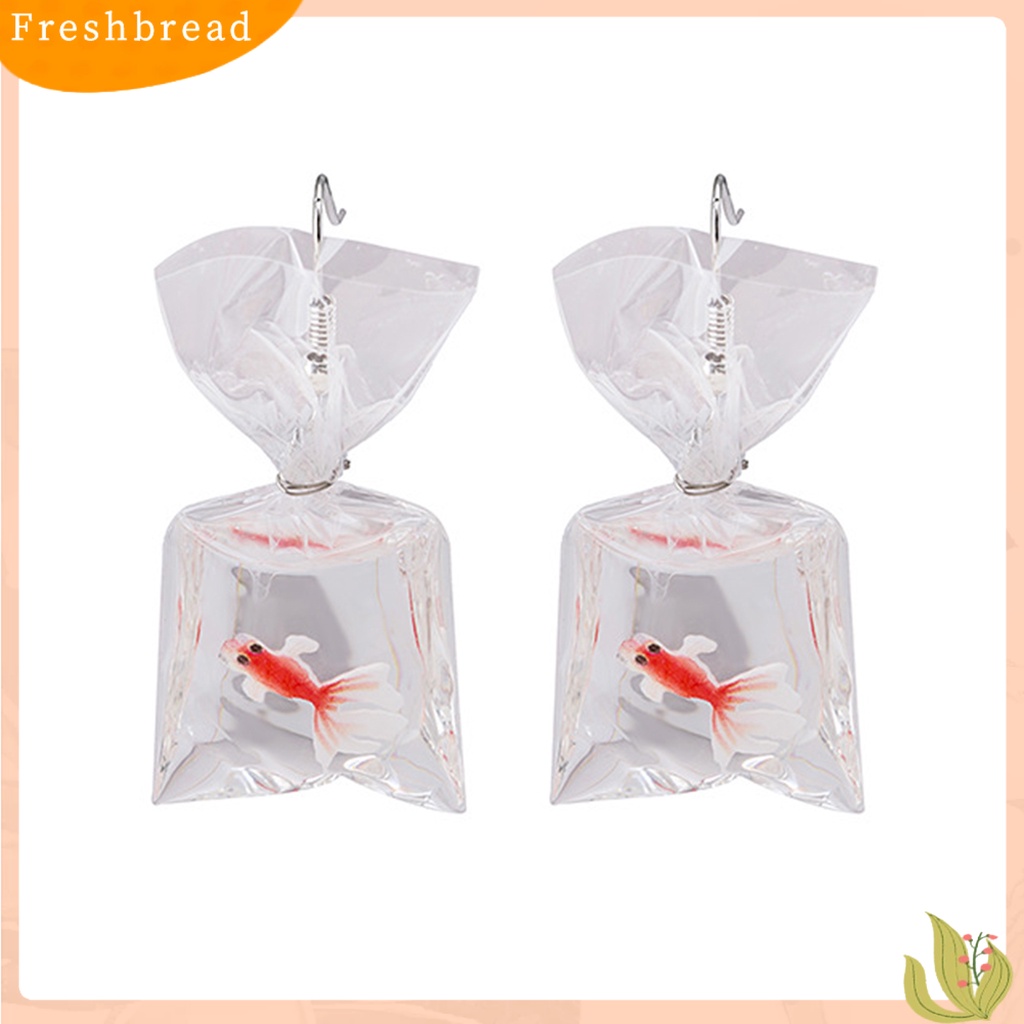 &lt; Freshbread &gt; 1pasang Drop Earrings Lucu Kartun Transparan Bentuk Kantong Air Realistis Dekoratif Hadiah Wanita Ikan Mas Menjuntai Kait Anting Pesona Perhiasan Aksesori Busana