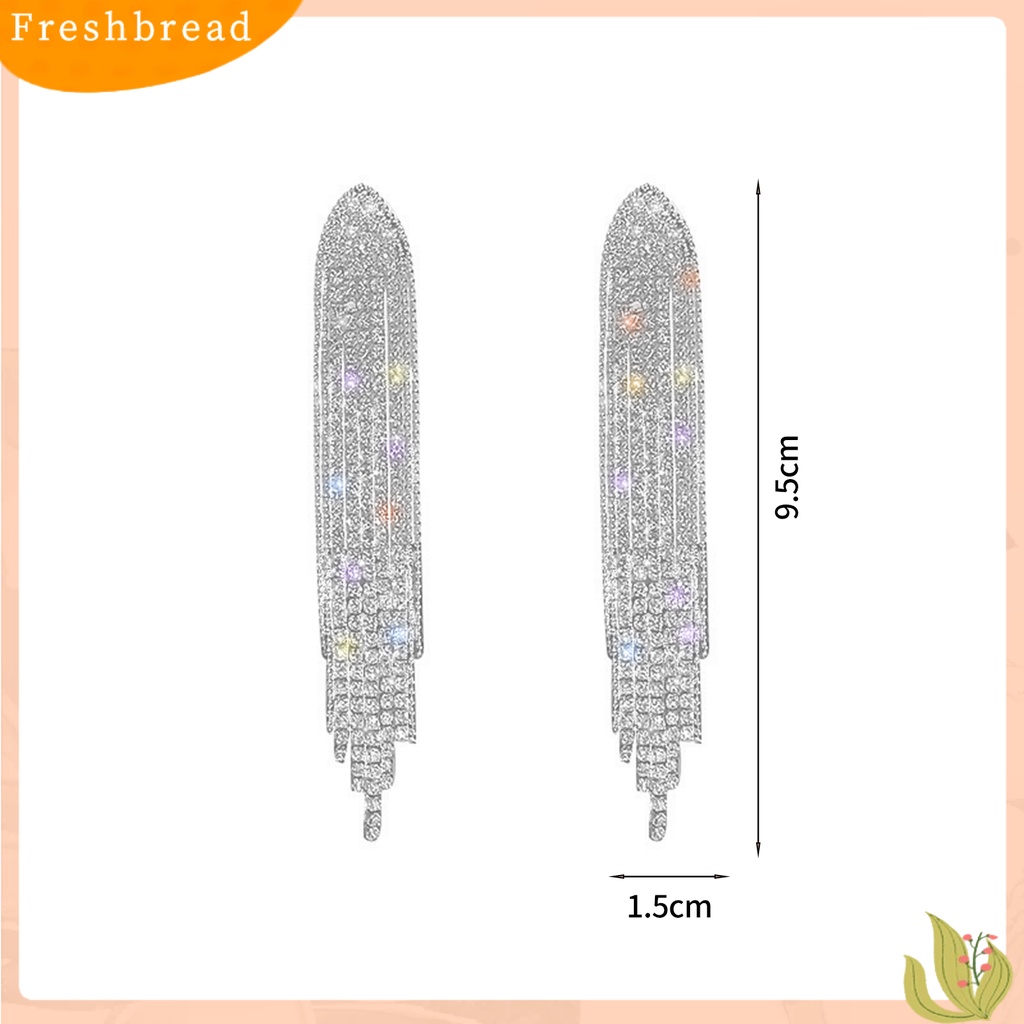 &lt; Freshbread &gt; 1pasang Menjuntai Anting Bling Berlian Imitasi Elegan Hadiah Bohemian Logam Jumbai Wanita Stud Earrings Fashion Jewelry