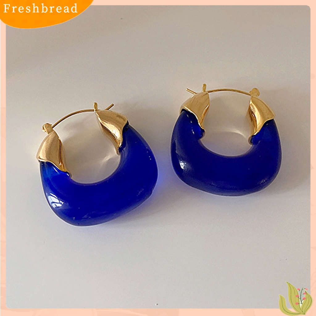 &lt; Freshbread &gt; 1pasang Anting Resin All-match Hias Glossy Retro Stud Hook Hoop Earrings Untuk Pernikahan