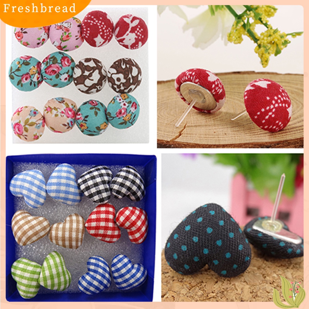 &lt; Freshbread &gt; 6pasang Kancing Kain Warna-Warni Vintage Pin Plastik Ear Studs Earrings Jewelry